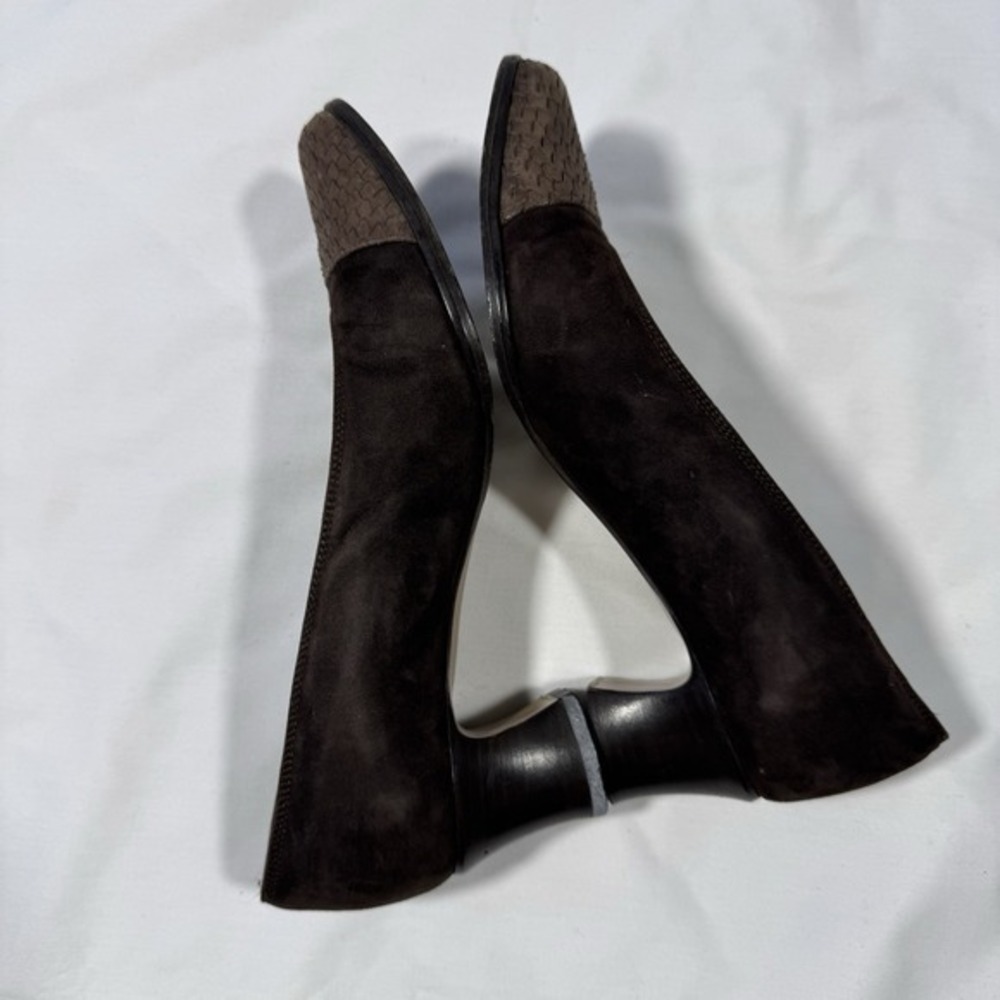 Vintage Suede Pumps Brown Block Heel 36 6 Dark Academia Fall Retro 80s 90s Italy - Picture 7 of 7